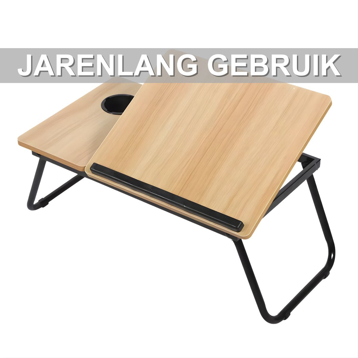 Laptoptafel – Tablethouder - Bedtafel – Voor bed, kantoor of studie – In hoogte verstelbaar met bekerhouder – Hout