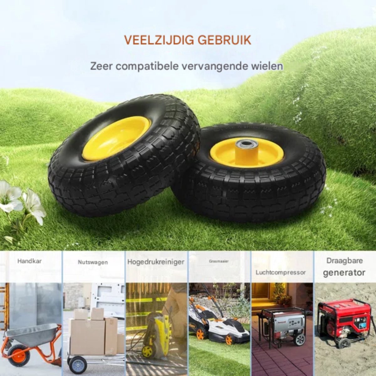 Kruiwagenwiel - 80KG - 10 inch banden - Duurzame wielen - Karren en trailers - 2 stuks