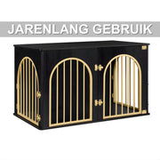 Hondenbench - Hondenkrat - Hondenkennel - Hondenhok - Voor Thuis & Binnengebruik - 3-Deurs - Zwart/Goud - 100cm