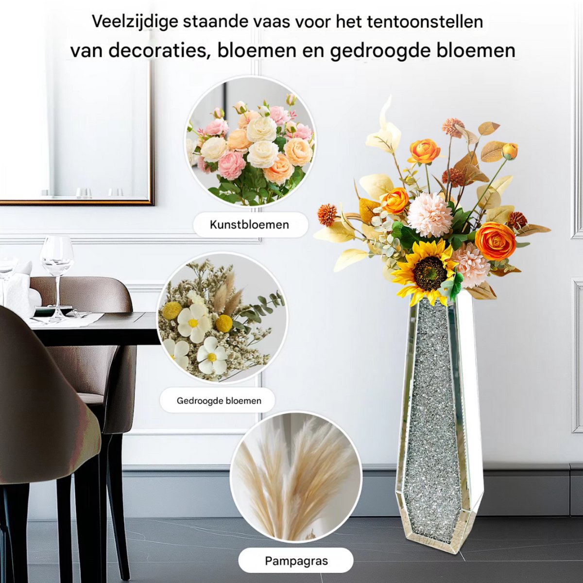 Decoratieve Vloervaas Dublin - Grote hoge vaas - Voor Pampas Gras of Kunstbloemen - 68 CM - Voor binnen