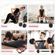 3-in-1 Halterset - Haltergrepen - Verstelbare dumbbells - Set 20 kg - Voor Home Gym & Krachttraining - Compleet Fitnessgewichtenset - Rood/zwart