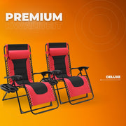 Gewatteerde Zero Gravity Lounge Chair Valora - Tuinstoel - Ligbed - Voor Terras & Tuin - Opvouwbare Fauteuil met Verstelbare Hoofdsteun en Bekerhouder - Ondersteunt Tot 160 kg - 2 stuks - Rood