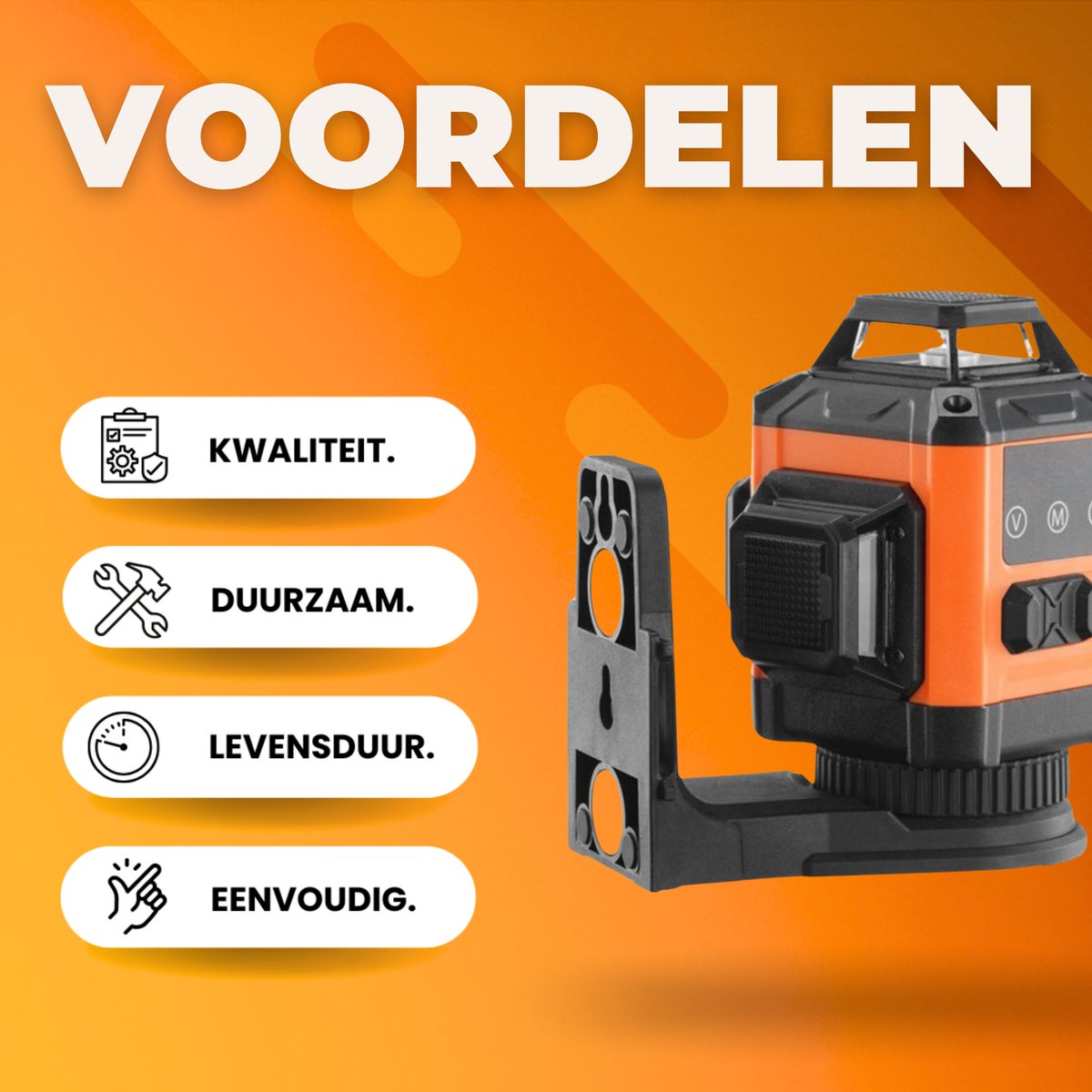 Kruislijnlaser zonder statief - Zelfnivellerend Laser - 360 graden - Waterpas - Lasergolflengte Bouwlaser - Incl. Lithiumbatterij