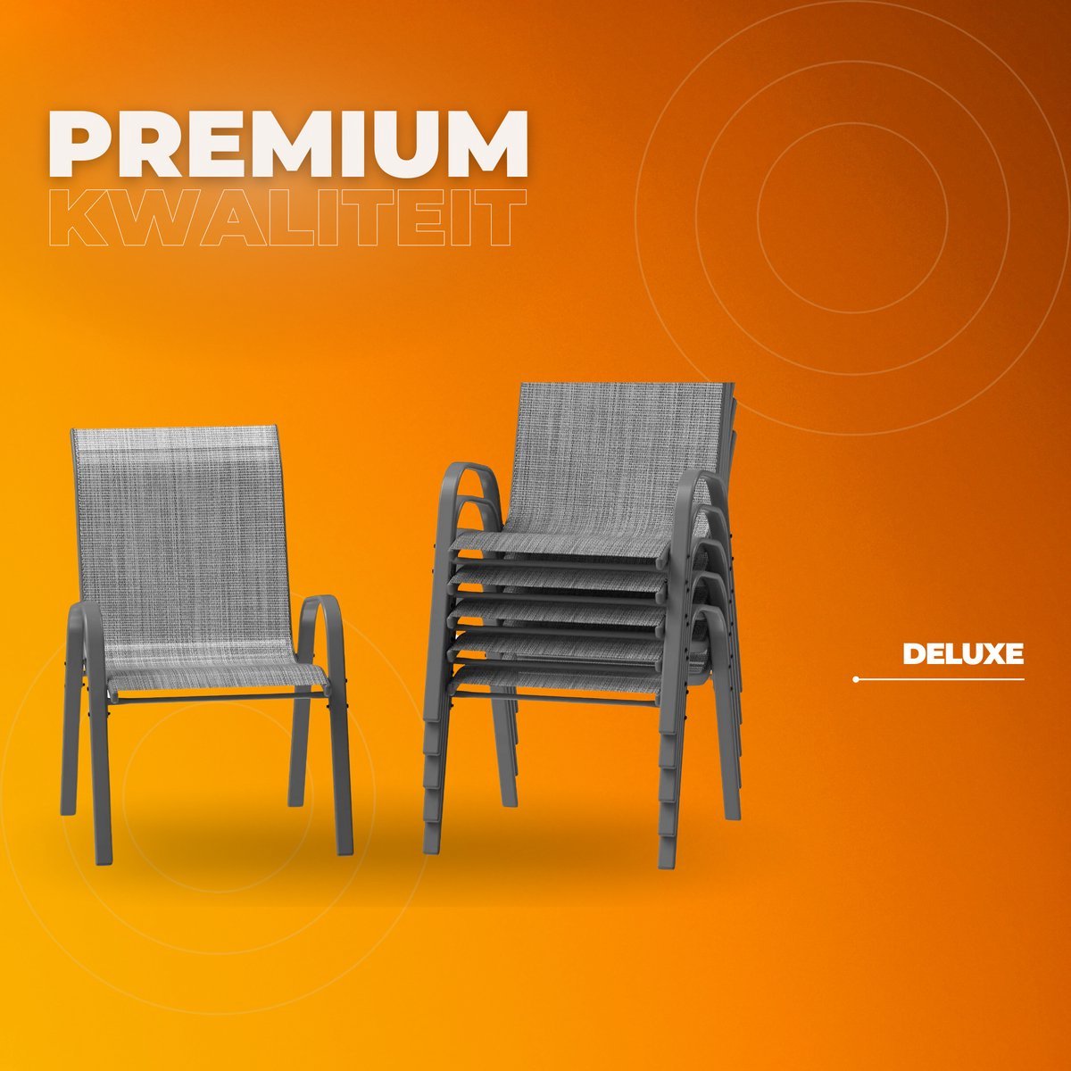 Tuinstoelen Fioren voor Buiten - Tuinstoelen met Teslin-stof Flex Comfort Materiaal en Staal-Ijzeren Frame, Hoge Rugleuning - Grijs - 6 stuks