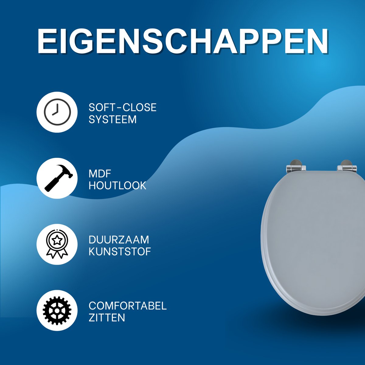 WC-bril - Toiletbril – Voor Toilet & Badkamer – Soft-Close – MDF - Grijs