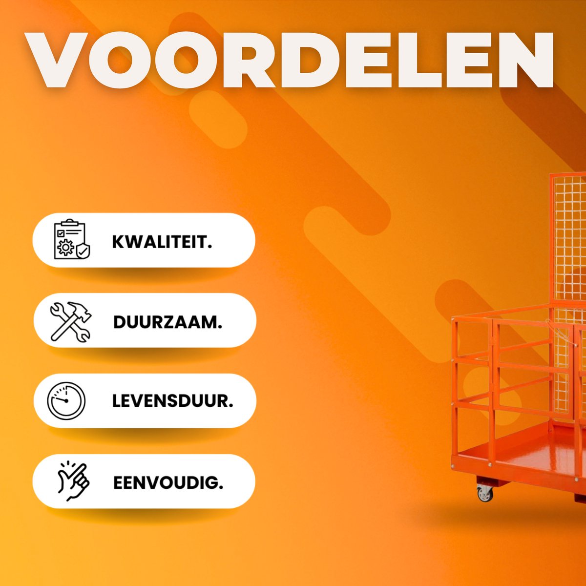 Heftruck Platform - Veiligheidsmand 635kg - Oranje - Voor Heftruck - Incl. Accessoires
