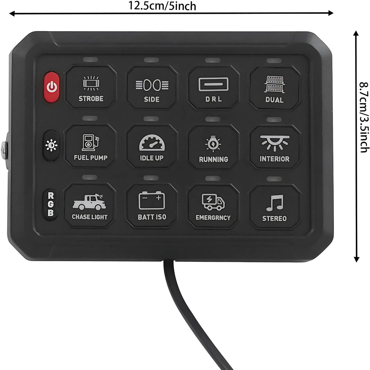 12-Voudig Schakelpaneel met App-Bediening - 12V/24V - Instelbare Helderheid & Lichtkleuren - IP65 Waterdicht - Voor Auto, Boot & Vrachtwagen