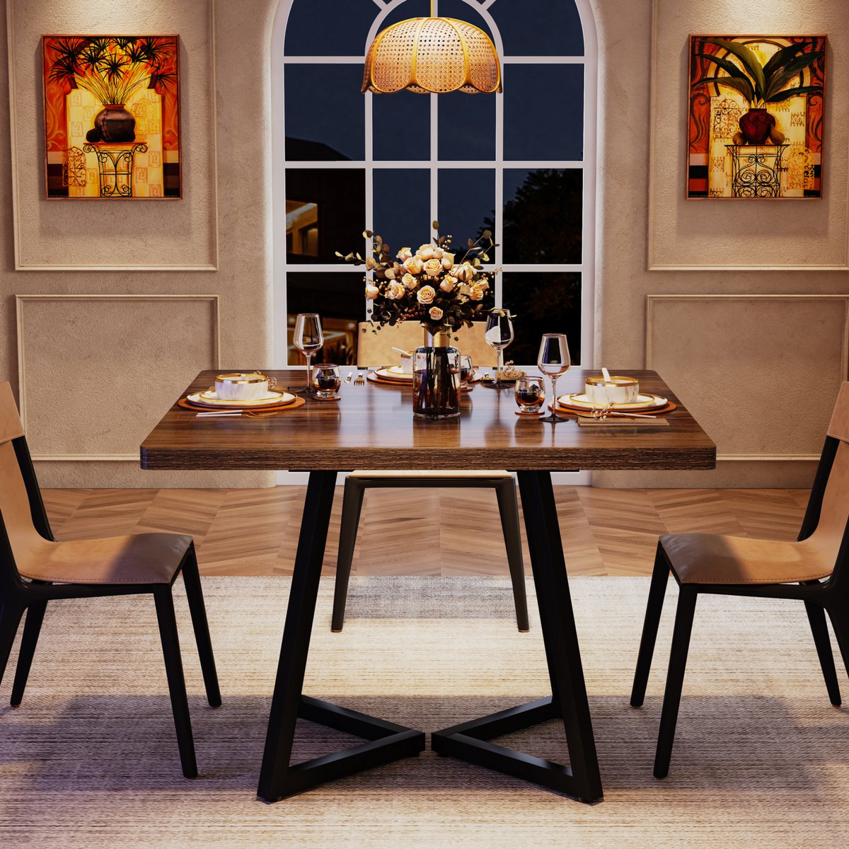 Eettafel Livanti - Voor 4 personen - Vierkant - Keukentafel 80cm - Voor eetkamer - Bruin
