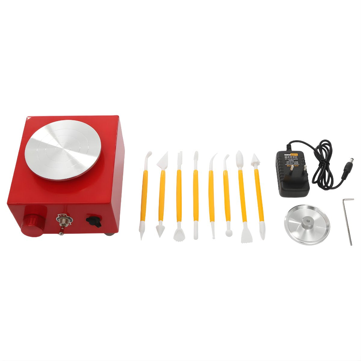 Mini pottenbakkersschijf - Draaischijf - Pottenbakken - Voor keramiek en klei - Elektrisch - Rood