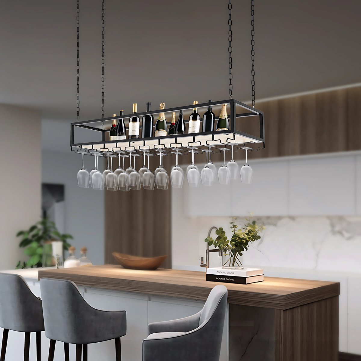 Hangend Wijnrek - Wijnglazen houder - Ophangrek wijnglazen - Voor Keuken, Bar of Eethoek - Verstelbare Plafondmontage - 100cm