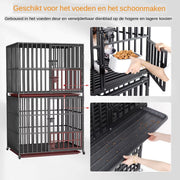 Dubbele Hondenmand Rex - Hondenkennel - Meubelbench Bijzettafel - Metalen Hondenkrat & Walnoot - Binnenbench - 145 cm Hoog - 95 cm Breed