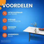 Eettafel Zenia - 4 tot 8 personen - Glossy white - Uitschuifbaar - 130-160cm - Rechthoekig