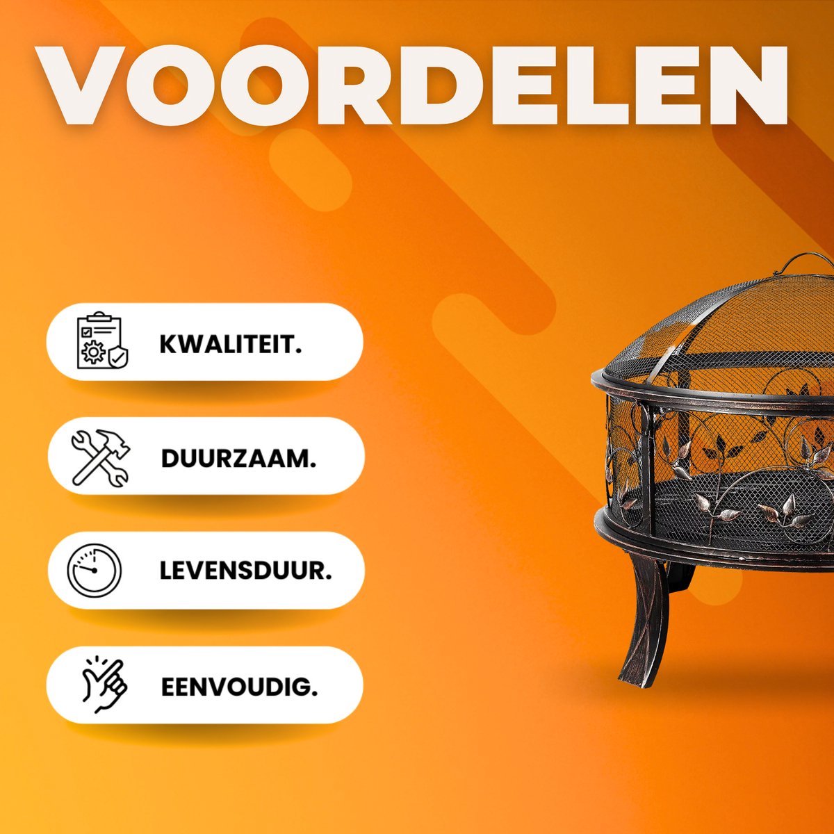 Vuurkorf Fioren voor buiten - 71cm - Vuurschaal - Met vonkenscherm - Tuinhaard - Sfeerhaard