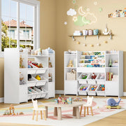 Speelgoedopbergkast – Kinderspeelkamer - Kinderboekenkast – Voor kinderen in kinderkamer of speelkamer – 6 verwijderbare dozen en 4-laags boekenplank – Wit