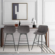Luxe Barkurk Mambia - Industrial - Grijs - Barkrukken set van 1 - Barstoel Kruk - Barstoelen met rugleuning - Keukenstoel - Velvet