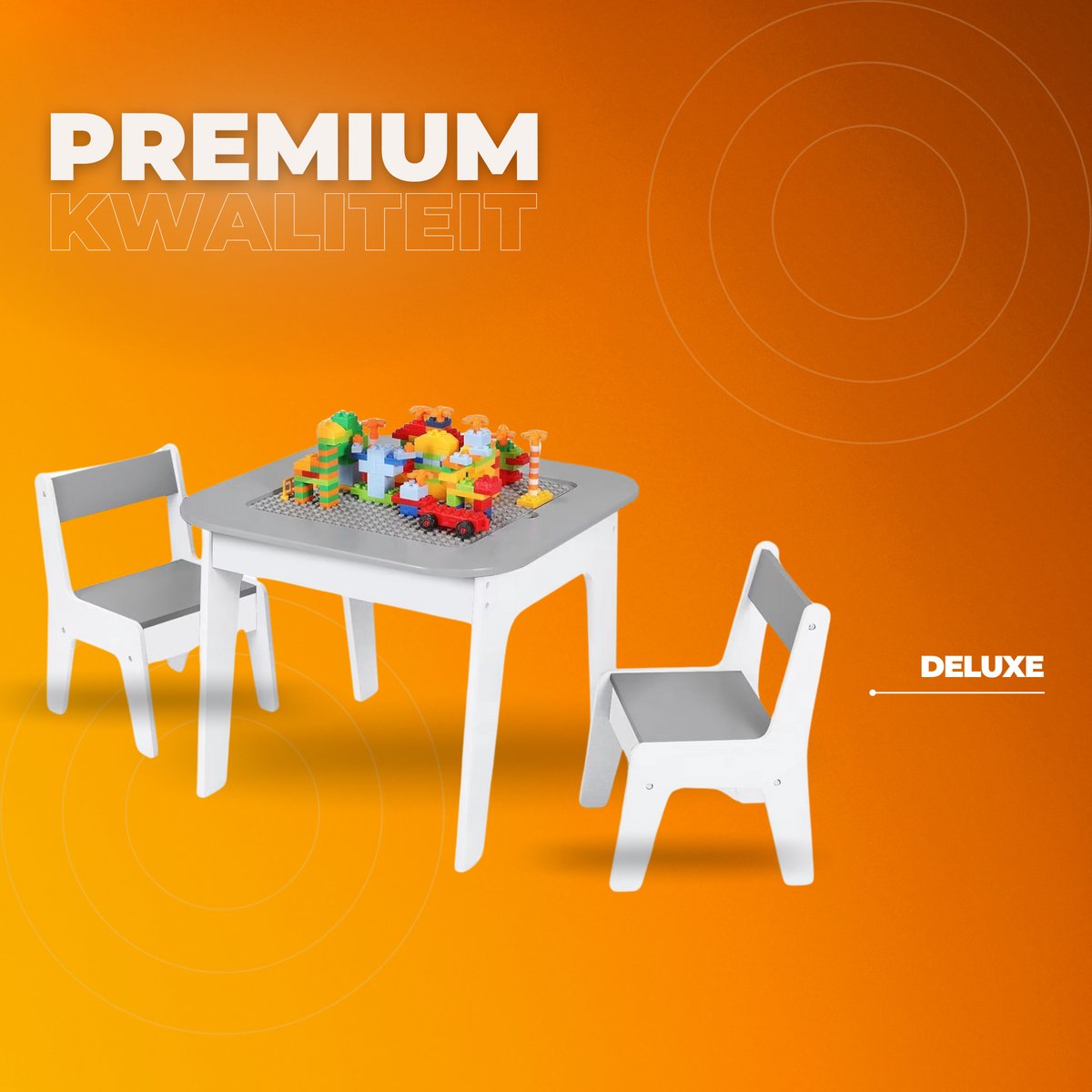 Kindertafel - Speeltafel- Voor Kinderen & Kleuterschool - Kindertafel en stoeltjes - 3-in-1 Speeltafel - Met met Tekenbord, Opbergruimte & 2 Stoelen - Grijs