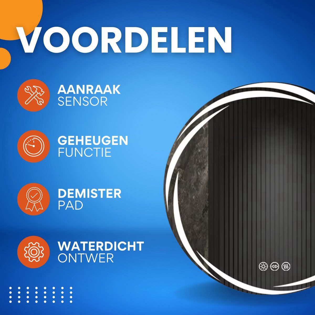 Ronde Badkamerspiegel Nero Fioren - Met verlichting - 60cm - Voor Badkamer, Make-up & Wandmontage - Dimbaar licht