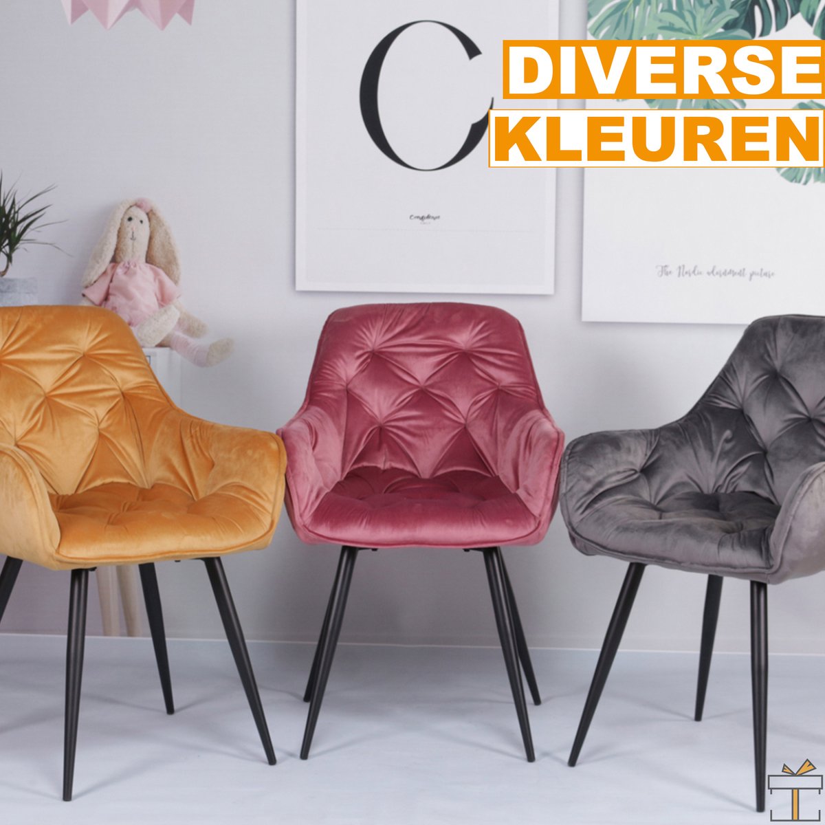 Happyment Eetkamerstoelen Fluweel - Roze - Woonkamerstoelen - Fauteuil velvet - Keukenstoelen - Kuipstoel - Set van 2
