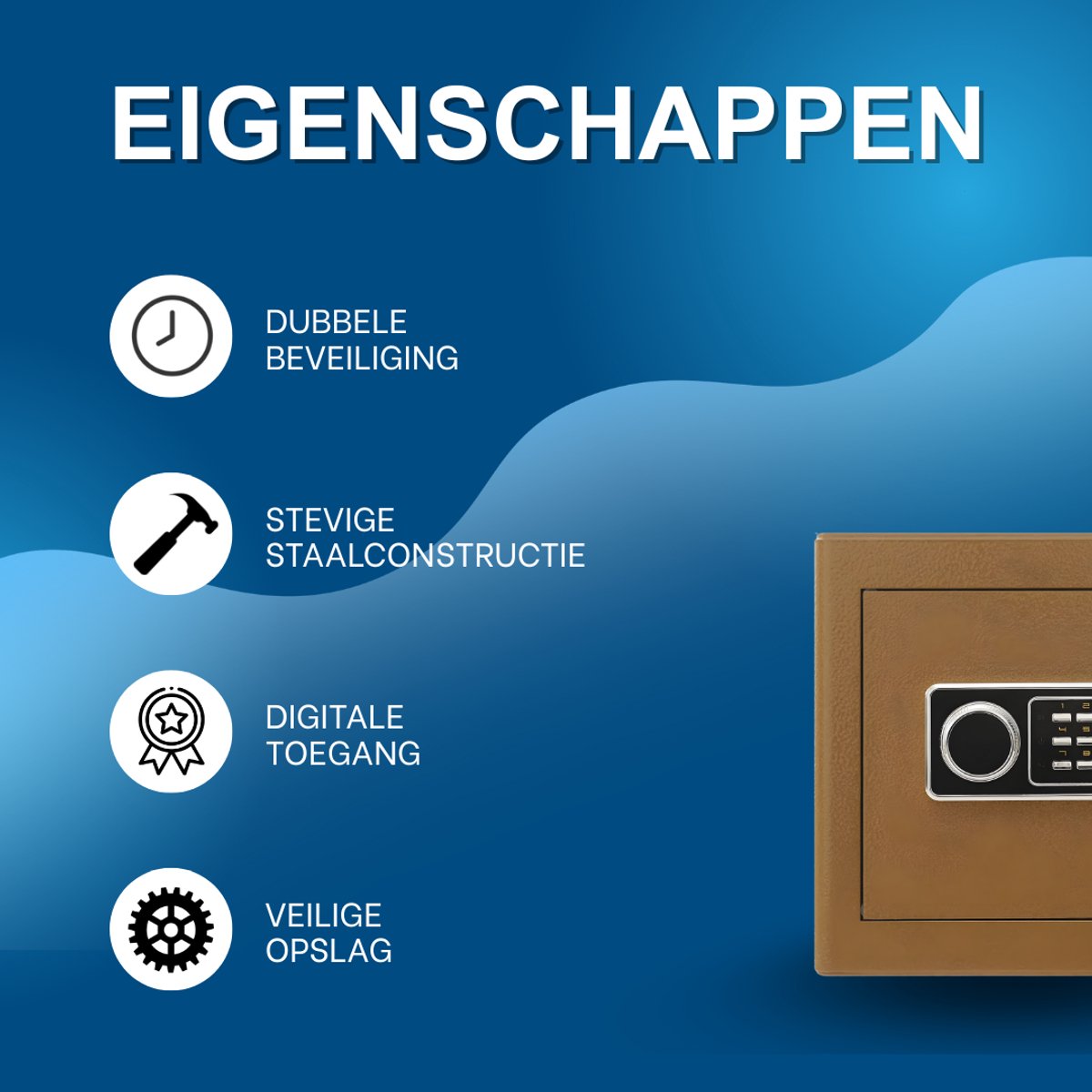 Beveiligingskluis – Kluis - Voor geld, contant geld en waardevolle spullen – Digitale kluis met sleutel en code – Koffie