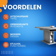 Eettafel - Keukentafel - Uitschuifbaar - Voor Woonkamer of Eethoek - Met Opbergruimte & Modern Design - Rechthoekig IJzer & Hout - Grijs