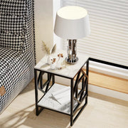 Moderne bijzettafel Mira Vaylen - Zwart - Echter marmer - Salontafel - Woonkamer - Emerald look - Side table - 40cm - Vierkant
