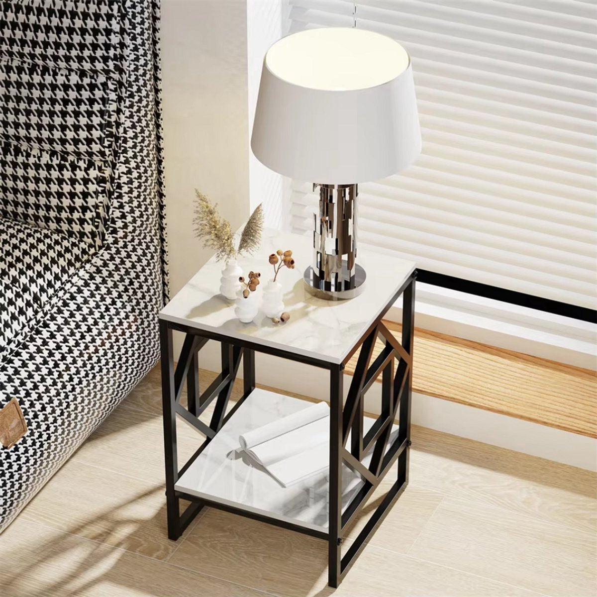 Moderne bijzettafel Mira Vaylen - Zwart - Echter marmer - Salontafel - Woonkamer - Emerald look - Side table - 40cm - Vierkant