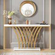 Consoletafel Luxery - 150cm - Sidetafel - Wandtafel - Haltafel - Goud - Marmerlook - Voor Hal of woonkamer of Gang