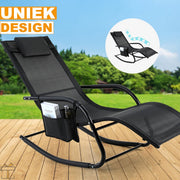 Happyment Ligstoel deluxe - Zonnebed - Strandstoel - Ligbed tuin - Zwart - Tuinstoelen