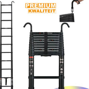 Telescopische Ladder Deluxe - 3,2m Aluminium - Multifunctionele Rechte Ladder met Antislipvoeten en 2 Haken - 150kg Capaciteit