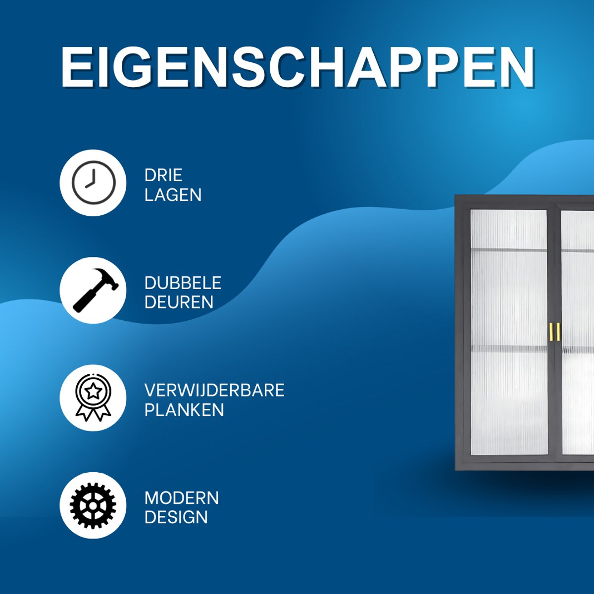 Badkamerkast deluxe - Glazen deur - Badkamermeubel - Voor Wandmontage - 3-Laags - Zwart