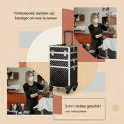 3-in-1 Rollende Make-up Trolley - Make up koffer - Kappers koffer - Beautycase - Voor Schoonheidssalons en visagie - Rose gold