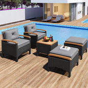 5-delig Tuinmeubelset - Loungeset - Tuinlounge -Voor Balkon of Terras - Acacia Hout & Rotan Metalen Frame - Waterdichte Grijze Kussens