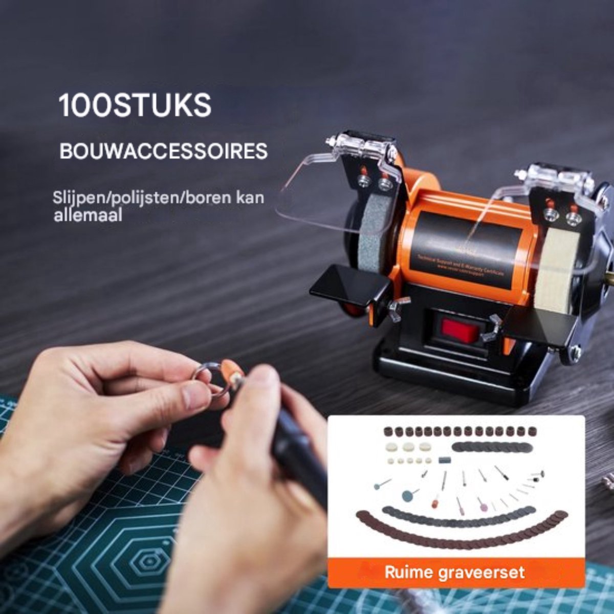 Happyment Polijstmachine - Bank Buffer - Werkbank - Geschikt Voor 3590rpm