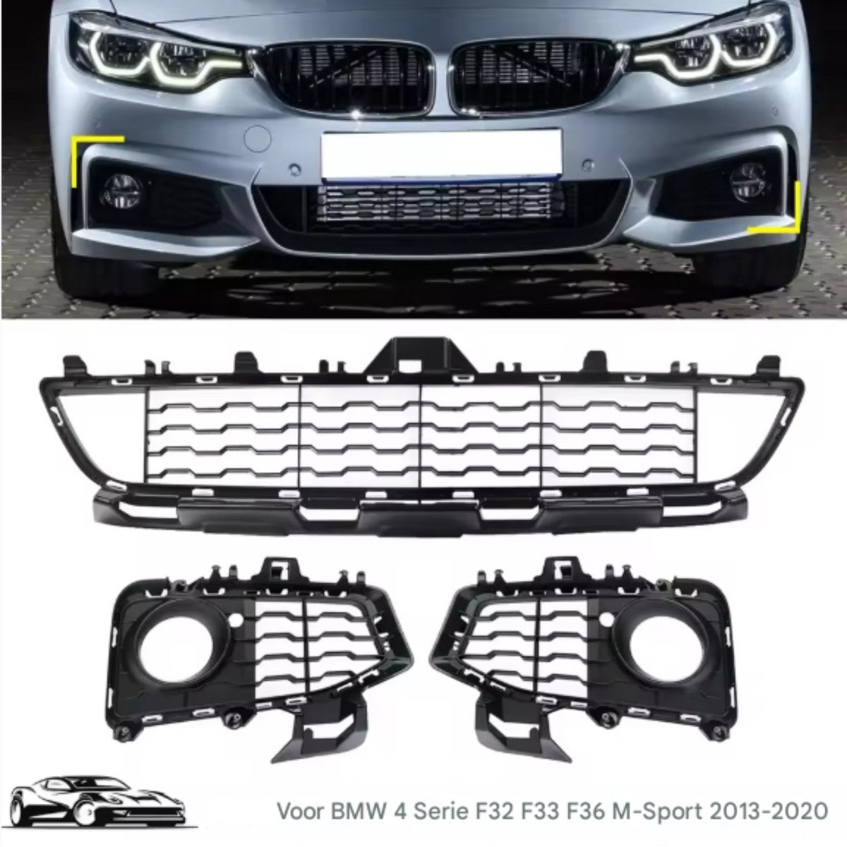 Mistlicht Grille Cover - Voor BMW F32/F33/F36 (2013-2020) - M Sport Midden + Links + Rechts - Auto accessoires