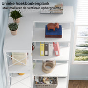 5-laags Grote Hoek Boekenkast - Boekenplank - Wandplank - Boekenrek - Voor grote opbergruimte - Wit