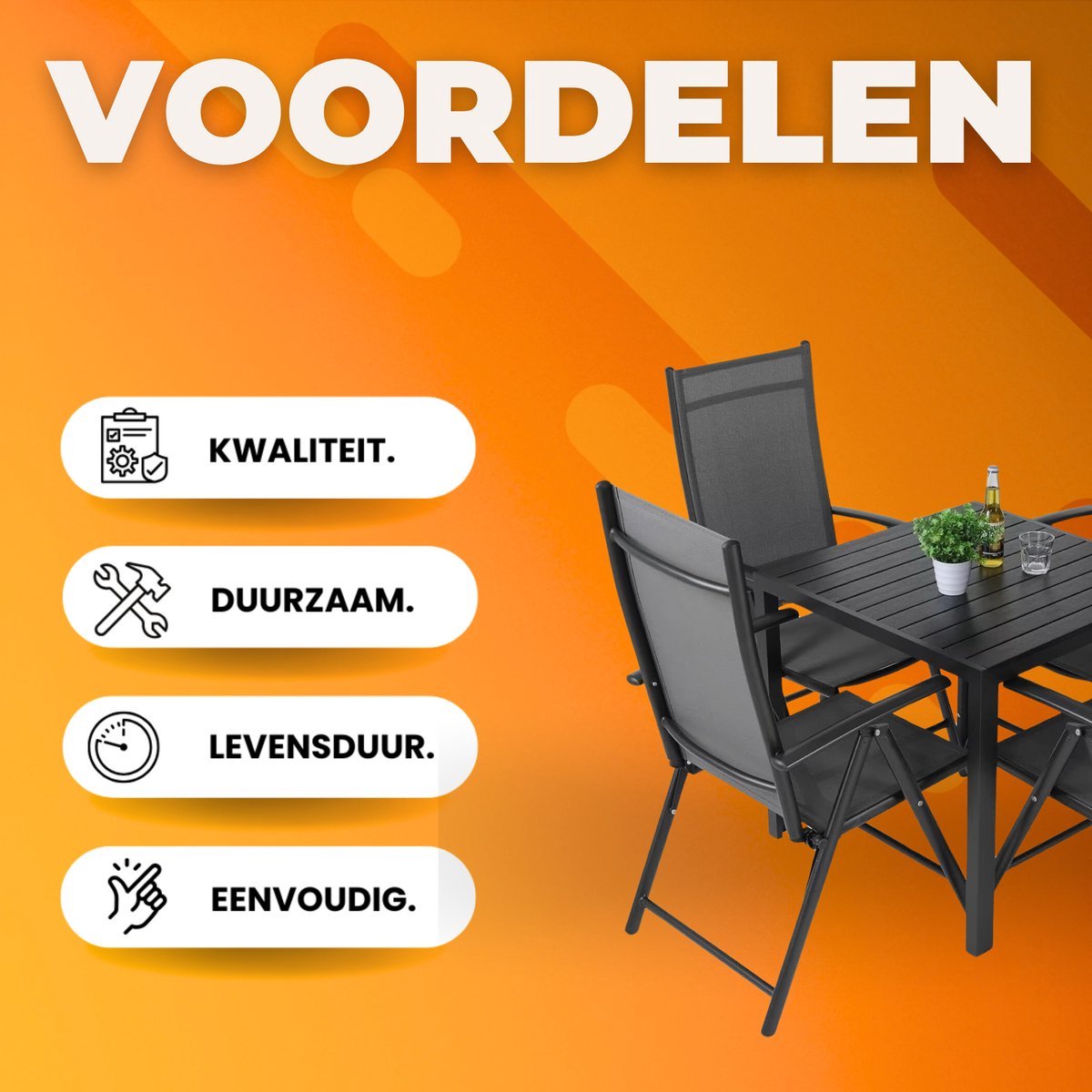 Tuinset Tavien met tuinstoelen - Tuintafel - 4 persoons - Balkonset - 5-delige tuinmeubelen - Aluminium - Zwart - Klapstoelen