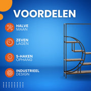 Plantenstandaard - Plantenrek Buiten - Bloemenpot - Voor binnen en buiten - 7 Lagen en S-Haken - Bruin - 179 cm hoog × 100 cm breed × 30 cm diep