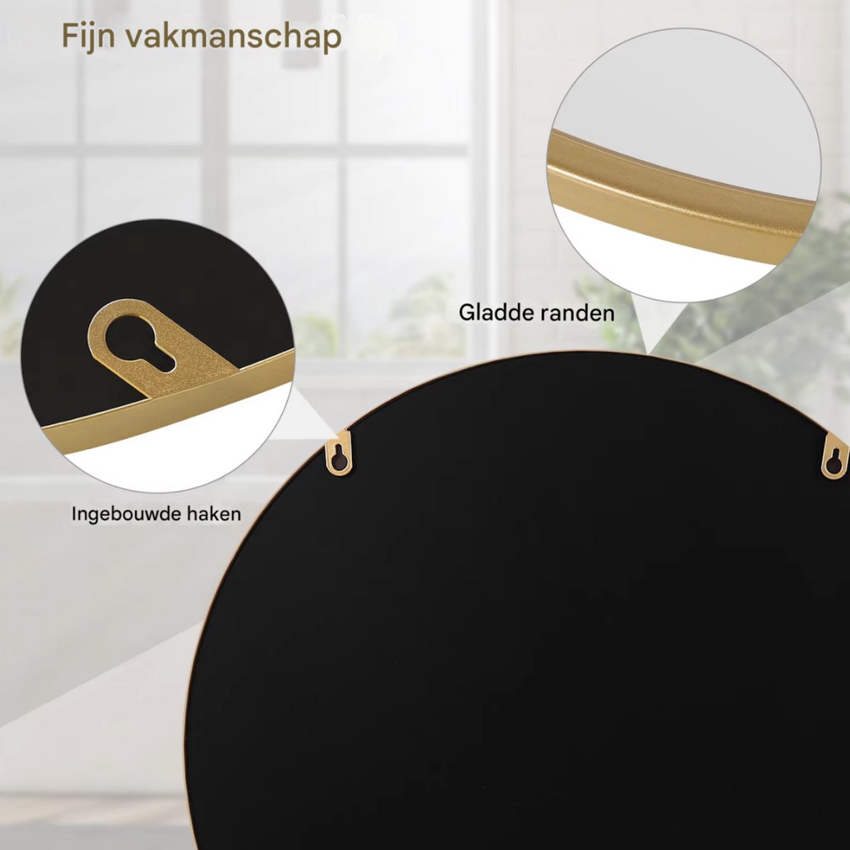 Ronde Spiegel - Voor Badkamer, Slaapkamer, Woonkamer en Hal - Gouden Metalen Frame en Ophangsysteem - Luxe Wanddecoratie - Kleur: Golden-70x70cm
