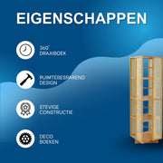 Draaibare boekenkast - Boekenrek - Opberruimte - Voor boekenopslag - Voor boeken en decoratie - 4-laags - 360° draaibaar ontwerp - Wood