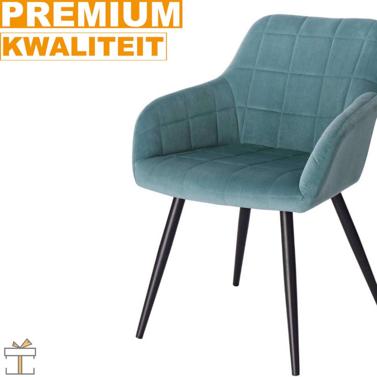 Luxe Eetkamerstoel - Velvet Turquoise - Kuipstoel met armleuning - Keuken- en Woonkamerstoel - Set van 1