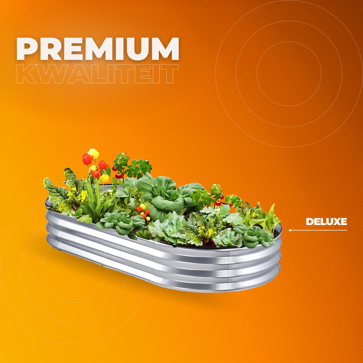 Verhoogde plantenbak - Voor buiten - RVS bloembak zilver - Rechtighoekig ovaal - 180cm - Moestuin - Inclusief Accessoires