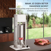 Worstvuller - Worstenmaker - Worstenvulmachine - 5L Handmatig - PRO - Met 4 Maten Vulbuizen