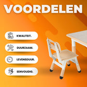 Kindertafel met stoeltjes - 2 stoelen - Activiteiten tafel - Speeltafel Kinderbureau - 3-8 jaar - In Hoogte Verstelbaar - Studeertafel voor Kinderen - Beige