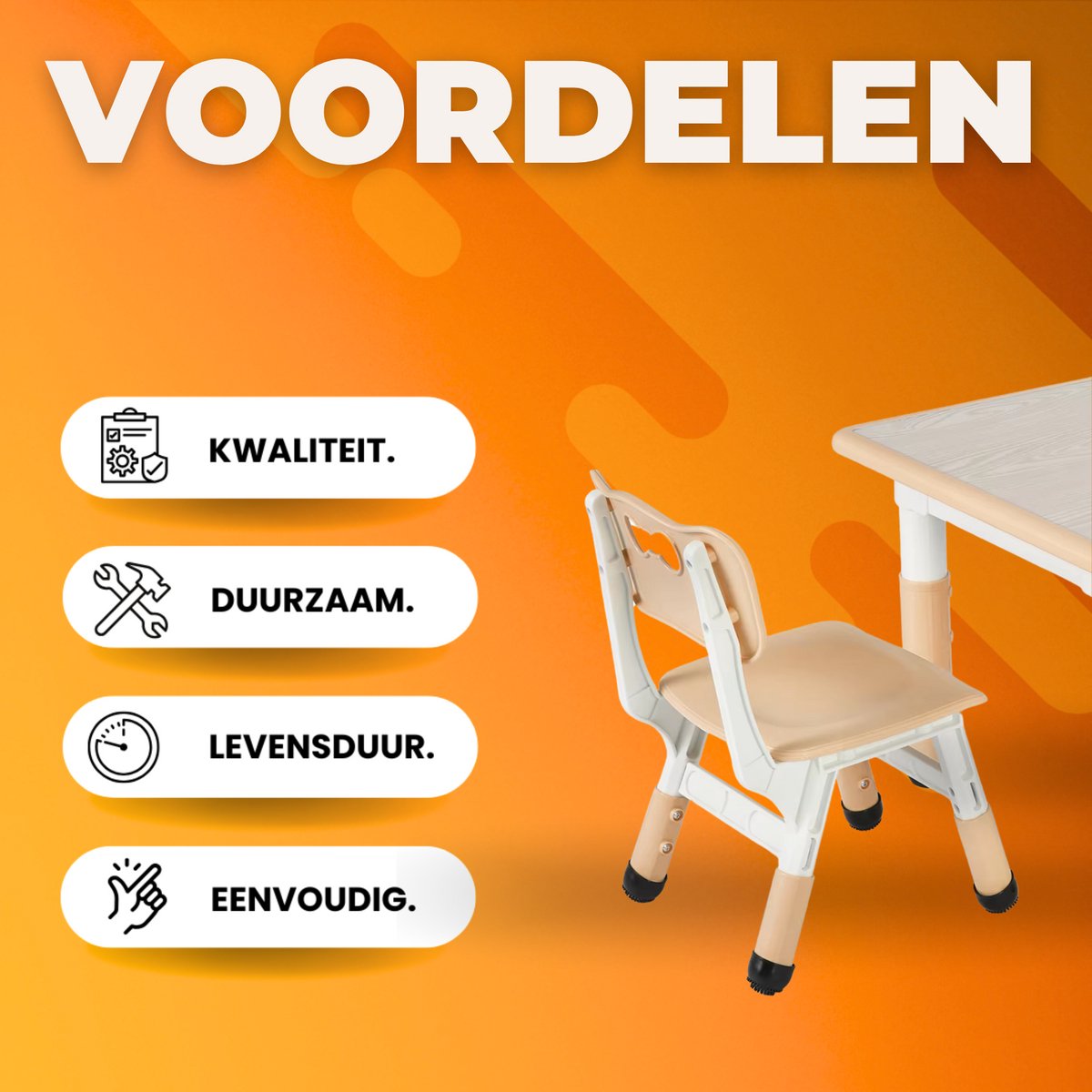 Kindertafel met stoeltjes - 2 stoelen - Activiteiten tafel - Speeltafel Kinderbureau - 3-8 jaar - In Hoogte Verstelbaar - Studeertafel voor Kinderen - Beige