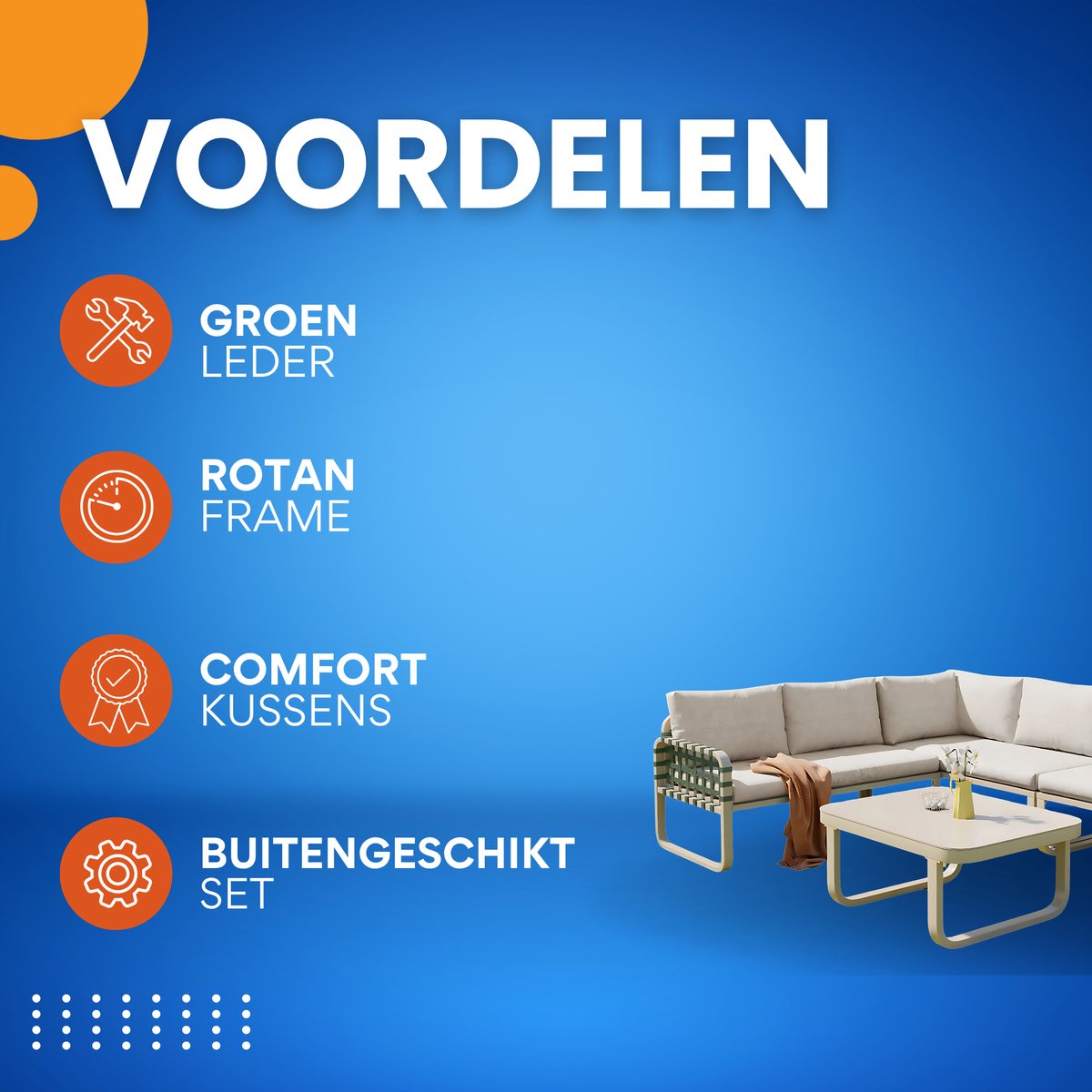 Tuinmeubelset - Loungeset - Tuinlounge Lounge Set - 4-5 Zits Lounge Set - Groen Leder & Rotan - Met Comfortabele Kussens voor Buiten