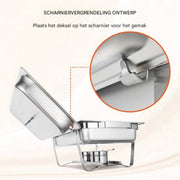 Buffetwarmer Rechthoekig - Warmhoudplaat elektrisch - Voedselverwarmer - Chafing dish - Warmhoudbakken - RVS Set -4x7,5L - 4-delige set