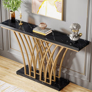 Consoletafel Novio - Goud - Sidetafel - Wandtafel - Haltafel - Zwart - Woonkamer - Zwart Marmerlook