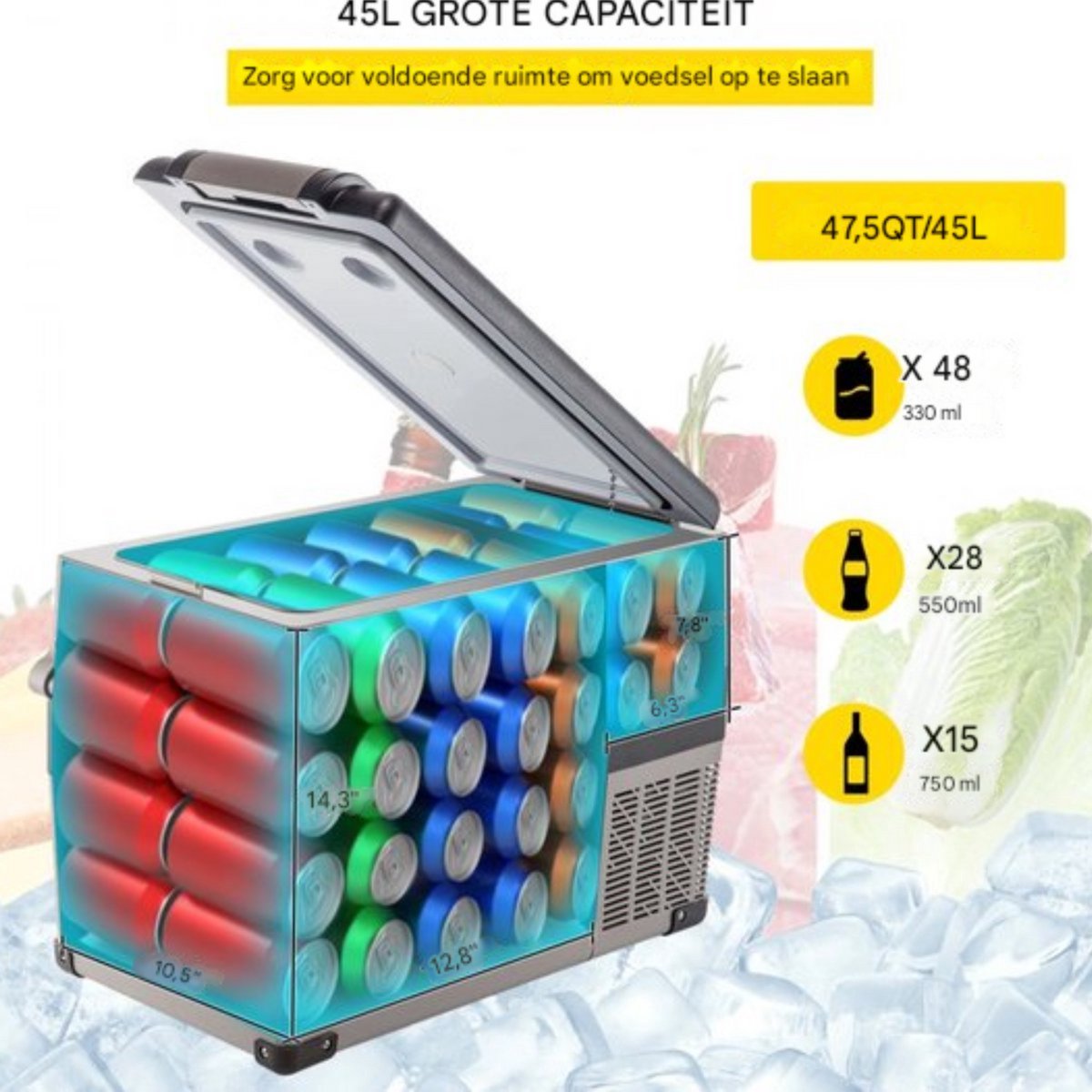 Koelbox 45L - Frigo Vriezer - Koelkast - Elektrische draagbare frigobox - Auto 12/24V - Camping - Tot -20°C