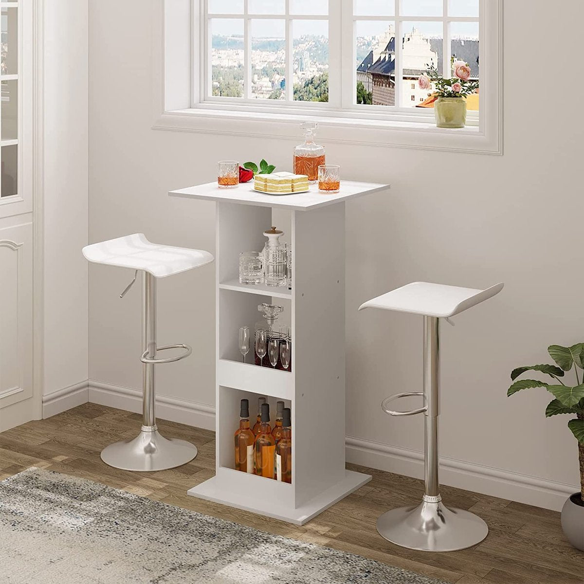 Happyment Bartafel Cardiff - Met opbergruimte - Vierkant - Voor binnen - Keuken - Hout - Metaal - Wit - 60x60x112cm