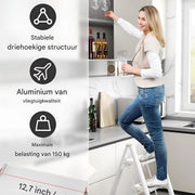 Trapladder - Keukentrap - Huishoudtrap - 3-treden - Voor Thuisgebruik en Klussen - Opvouwbaar, Aluminium met Antislipvoeten - Lichtgewicht, Draagbaar, Max. 150 kg